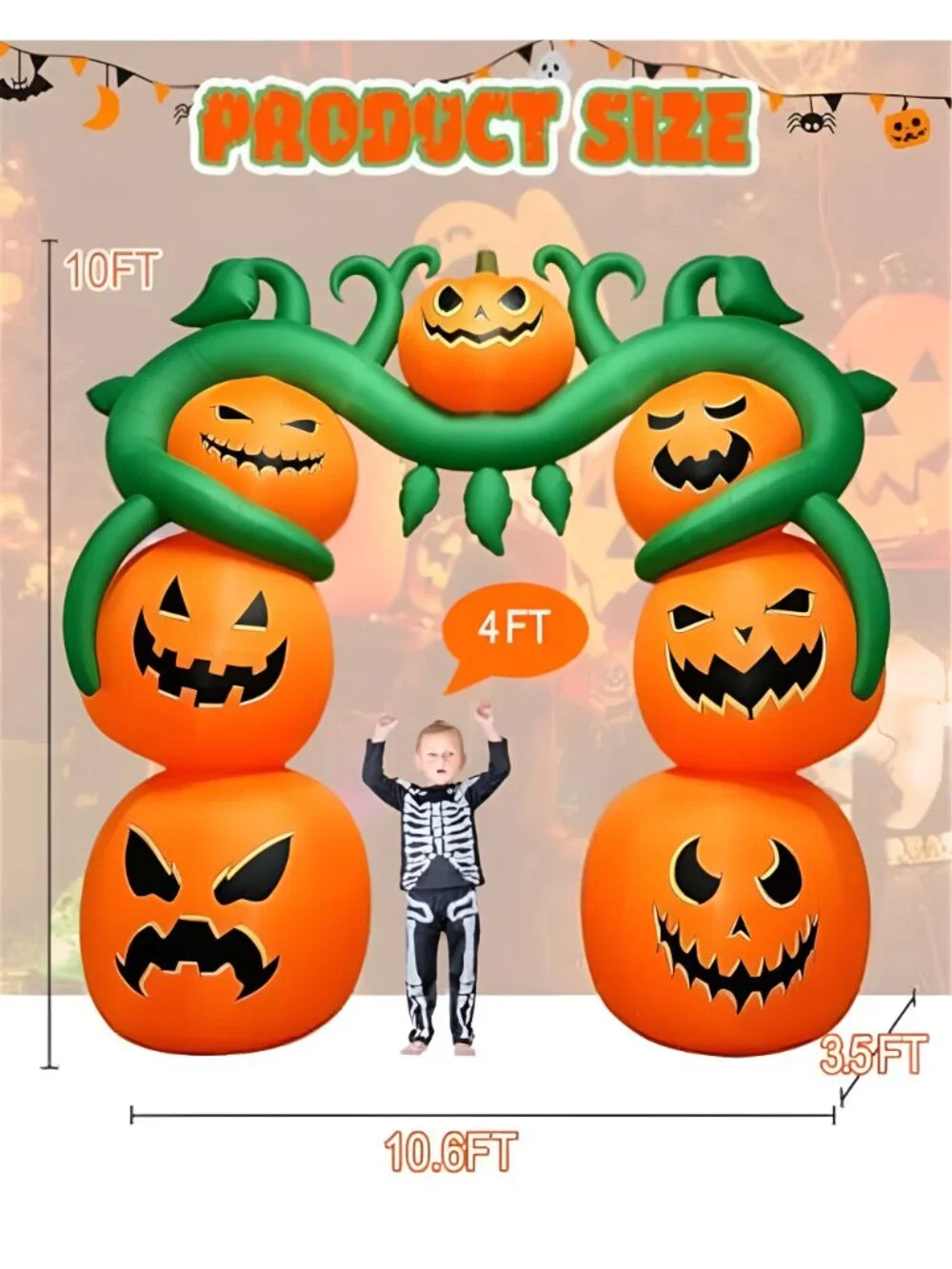 10FT Giant Halloween Inflatables Pumpkin Vine Archway, Halloween Blow up
